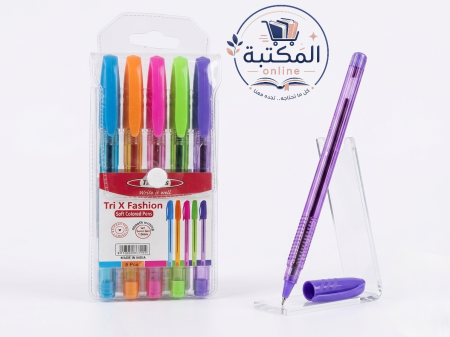 طقم أقلام حبر جيل ملونة ناعمة "تراي إكس فاشن" (5 ألوان) ✍️🌈