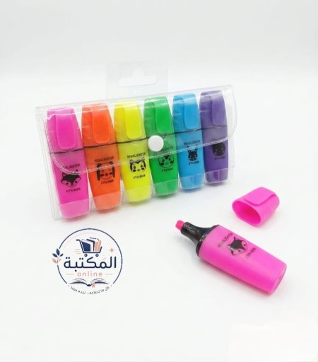طقم أقلام تحديد (هايلايتر) صغيرة بتصاميم كرتونية (6 ألوان) 🖍️🐼