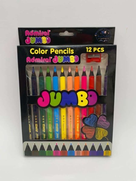 أقلام تلوين خشبية عريض جامبو"أدميرال"(Admiral Jumbo)علبة سوداء 12 لون مع براية 🎨🖤