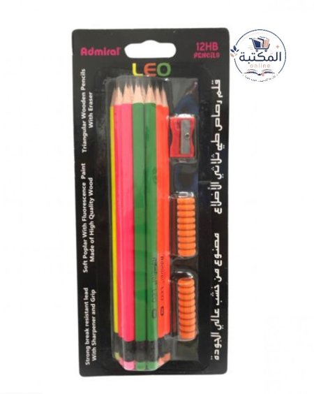 مجموعة أقلام رصاص "أدميرال ليو" (Admiral LEO) 12 قلم مع براية ومسّاكات ✏️✨
