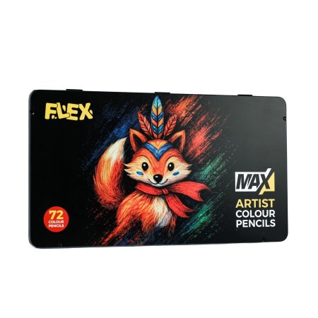 علبة ألوان خشبية احترافية في علبة معدنية (FLEX MAX - 72 لون) 🦊🎨