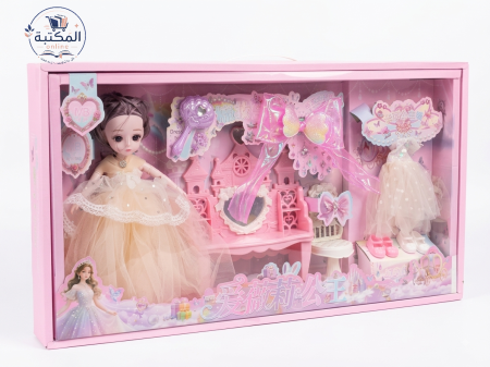 مجموعة تسريحة ودمية الأميرة الأنيقة مع فساتين وإكسسوارات 👑🎀